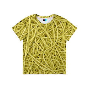Детская футболка 3D с принтом Макароны в Тюмени, 100% гипоаллергенный полиэфир | прямой крой, круглый вырез горловины, длина до линии бедер, чуть спущенное плечо, ткань немного тянется | веган | вемишель | диета | еда | лапша | паста | паттрен | спагетти | текстура