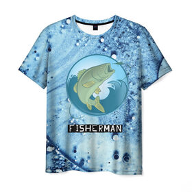 Мужская футболка 3D с принтом FisherMan в Тюмени, 100% полиэфир | прямой крой, круглый вырез горловины, длина до линии бедер | baitbest | bottom | driftwood | fisherman | fishing | fishwaterhook | pike | river | вода | дно | коряга | крючок | лучший рыбак | наживка | река | рыба | рыбалка | щука