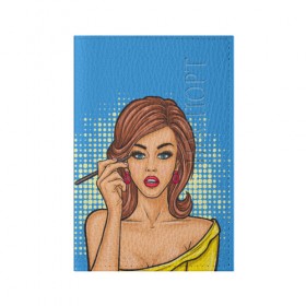 Обложка для паспорта матовая кожа с принтом POP ART в Тюмени, натуральная матовая кожа | размер 19,3 х 13,7 см; прозрачные пластиковые крепления | 3d | девушка | кружочки | поп арт | ретро | текстура