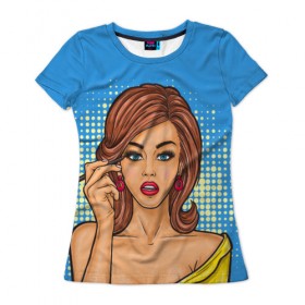 Женская футболка 3D с принтом POP ART в Тюмени, 100% полиэфир ( синтетическое хлопкоподобное полотно) | прямой крой, круглый вырез горловины, длина до линии бедер | 3d | девушка | кружочки | поп арт | ретро | текстура