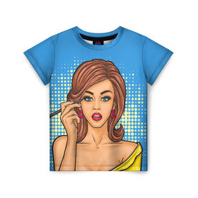 Детская футболка 3D с принтом POP ART в Тюмени, 100% гипоаллергенный полиэфир | прямой крой, круглый вырез горловины, длина до линии бедер, чуть спущенное плечо, ткань немного тянется | 3d | девушка | кружочки | поп арт | ретро | текстура