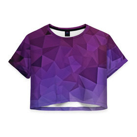 Женская футболка 3D укороченная с принтом Фиолетовые грани в Тюмени, 100% полиэстер | круглая горловина, длина футболки до линии талии, рукава с отворотами | abstract | abstraction | color | geometry | mirror | polygon | абстракция | геометрия | грани | линии | полигоны | сочетания | стекло | треугольники