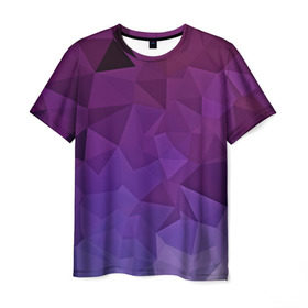 Мужская футболка 3D с принтом Фиолетовые грани в Тюмени, 100% полиэфир | прямой крой, круглый вырез горловины, длина до линии бедер | abstract | abstraction | color | geometry | mirror | polygon | абстракция | геометрия | грани | линии | полигоны | сочетания | стекло | треугольники