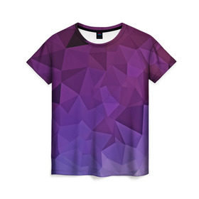 Женская футболка 3D с принтом Фиолетовые грани в Тюмени, 100% полиэфир ( синтетическое хлопкоподобное полотно) | прямой крой, круглый вырез горловины, длина до линии бедер | abstract | abstraction | color | geometry | mirror | polygon | абстракция | геометрия | грани | линии | полигоны | сочетания | стекло | треугольники