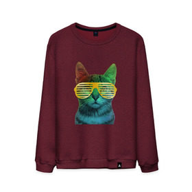 Мужской свитшот хлопок с принтом Кот в очках в Тюмени, 100% хлопок |  | cat | kitty | space | животные | космос | кот | котенок | кошка | очки | радуга | цвет