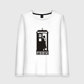 Женский лонгслив хлопок с принтом Sherlock Tardis в Тюмени, 100% хлопок |  | 221b | detective | doctor who | holmes | london | sherlock | англия | бенедикт | ватсон | детектив | доктор | доктор кто | камбербэтч | лондон | сериал | тардис | фантастика | холмс | шерлок