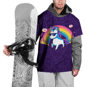 Накидка на куртку 3D с принтом Радужный Единорог в Очках в Тюмени, 100% полиэстер |  | colors | pizza | pony | rainbow | unicorn | бекон | единорог | конь | очки | пицца | пони | пончик | радуга | рог | солнцезащитные очки