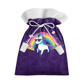 Подарочный 3D мешок с принтом Радужный Единорог в Очках в Тюмени, 100% полиэстер | Размер: 29*39 см | colors | pizza | pony | rainbow | unicorn | бекон | единорог | конь | очки | пицца | пони | пончик | радуга | рог | солнцезащитные очки