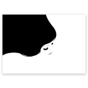 Поздравительная открытка с принтом Лицо и волосы девушки в Тюмени, 100% бумага | плотность бумаги 280 г/м2, матовая, на обратной стороне линовка и место для марки
 | белое | брови | волосы | глаза | голова | губы | девочка | девушка | женщина | инь янь | красивая | переход | текстура | черное