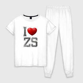 Женская пижама хлопок с принтом I love ZS в Тюмени, 100% хлопок | брюки и футболка прямого кроя, без карманов, на брюках мягкая резинка на поясе и по низу штанин | zack snyder | зак снайдер | я люблю зс