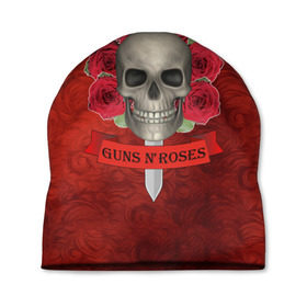 Шапка 3D с принтом Gans N Roses в Тюмени, 100% полиэстер | универсальный размер, печать по всей поверхности изделия | gans n roses | группа | исполнители | меч | музыка | песни | розы | рок группа | череп