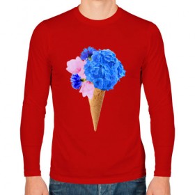 Мужской лонгслив хлопок с принтом Мороженое букет в Тюмени, 100% хлопок |  | flowers | василек | вафля | гортензия | магнолия | рожок | розовый | синий | цветы