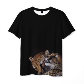 Мужская футболка 3D с принтом Гепарды в Тюмени, 100% полиэфир | прямой крой, круглый вырез горловины, длина до линии бедер | Тематика изображения на принте: арт | гепард | животные | кошка | нежность | пара
