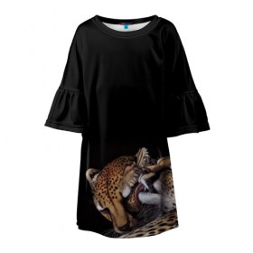 Детское платье 3D с принтом Гепарды в Тюмени, 100% полиэстер | прямой силуэт, чуть расширенный к низу. Круглая горловина, на рукавах — воланы | арт | гепард | животные | кошка | нежность | пара