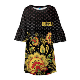 Детское платье 3D с принтом Россия в Тюмени, 100% полиэстер | прямой силуэт, чуть расширенный к низу. Круглая горловина, на рукавах — воланы | роспись | россия | хохлома | цветы | я русский
