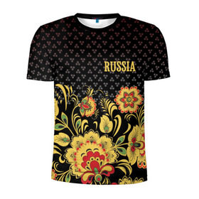 Мужская футболка 3D спортивная с принтом Россия в Тюмени, 100% полиэстер с улучшенными характеристиками | приталенный силуэт, круглая горловина, широкие плечи, сужается к линии бедра | роспись | россия | хохлома | цветы | я русский