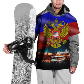Накидка на куртку 3D с принтом Россия Москва в Тюмени, 100% полиэстер |  | Тематика изображения на принте: герб | кремль | москва | ночь | россия | флаг