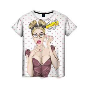 Женская футболка 3D с принтом ПОП-АРТ в Тюмени, 100% полиэфир ( синтетическое хлопкоподобное полотно) | прямой крой, круглый вырез горловины, длина до линии бедер | горошек | девушка | ретро