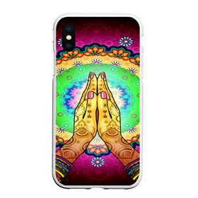 Чехол для iPhone XS Max матовый с принтом Meditation в Тюмени, Силикон | Область печати: задняя сторона чехла, без боковых панелей | 3d | indian | mandala | арт | йога | медитация | руки | узор | цветы