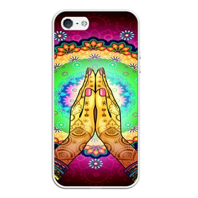 Чехол для iPhone 5/5S матовый с принтом Meditation в Тюмени, Силикон | Область печати: задняя сторона чехла, без боковых панелей | 3d | indian | mandala | арт | йога | медитация | руки | узор | цветы