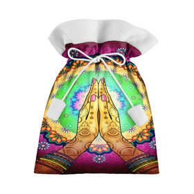 Подарочный 3D мешок с принтом Meditation в Тюмени, 100% полиэстер | Размер: 29*39 см | 3d | indian | mandala | арт | йога | медитация | руки | узор | цветы