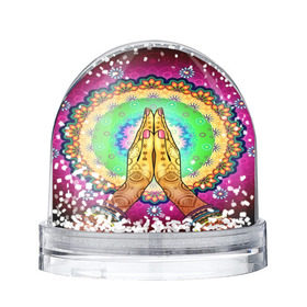Снежный шар с принтом Meditation в Тюмени, Пластик | Изображение внутри шара печатается на глянцевой фотобумаге с двух сторон | 3d | indian | mandala | арт | йога | медитация | руки | узор | цветы