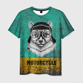 Мужская футболка 3D с принтом Мотоцикл медведь в Тюмени, 100% полиэфир | прямой крой, круглый вырез горловины, длина до линии бедер | 3d | motor bicycle | motorbike | motorcycle | авто | автомобильные | водитель | механик | мотоциклист | очки