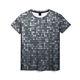 Женская футболка 3D с принтом Мелкие Шарики в Тюмени, 100% полиэфир ( синтетическое хлопкоподобное полотно) | прямой крой, круглый вырез горловины, длина до линии бедер | кольчуга | металл | перелив | рыбный | серебро | черно белый | чешуйки | чешуя