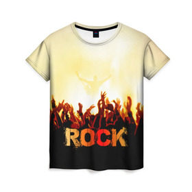 Женская футболка 3D с принтом Rock концерт в Тюмени, 100% полиэфир ( синтетическое хлопкоподобное полотно) | прямой крой, круглый вырез горловины, длина до линии бедер | rock | в толпу | гитара | группа | дым | жанр | концерт | металл | музыка | надпись | панк | певец | песня | прыжок | рок | рок н рол | руки | стиль | хард | хой | я люблю рок
