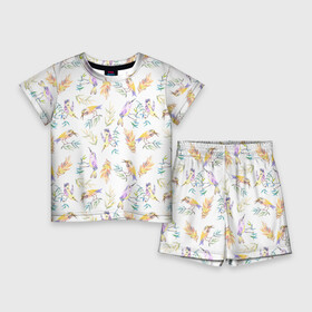 Детский костюм с шортами 3D с принтом Пташки в Тюмени,  |  | bird | birds | feather | spring | весна | ветка | перья | птицы | птички