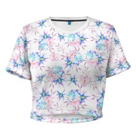 Женская футболка 3D укороченная с принтом Цветы в Тюмени, 100% полиэстер | круглая горловина, длина футболки до линии талии, рукава с отворотами | Тематика изображения на принте: flower | flowers | spring | весна | нежность | цветок | цветы