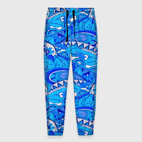 Мужские брюки 3D с принтом Floral pattern в Тюмени, 100% полиэстер | манжеты по низу, эластичный пояс регулируется шнурком, по бокам два кармана без застежек, внутренняя часть кармана из мелкой сетки | 3d | абстракция | арт | волны | синий | узор | цветы