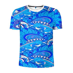 Мужская футболка 3D спортивная с принтом Floral pattern в Тюмени, 100% полиэстер с улучшенными характеристиками | приталенный силуэт, круглая горловина, широкие плечи, сужается к линии бедра | Тематика изображения на принте: 3d | абстракция | арт | волны | синий | узор | цветы