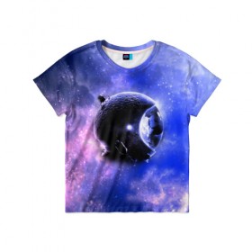 Детская футболка 3D с принтом Вселенная бесконечна в Тюмени, 100% гипоаллергенный полиэфир | прямой крой, круглый вырез горловины, длина до линии бедер, чуть спущенное плечо, ткань немного тянется | звезды | планета | разноцветный | шлем | яркий
