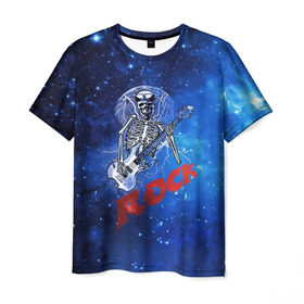 Мужская футболка 3D с принтом Мертвый гитарист в Тюмени, 100% полиэфир | прямой крой, круглый вырез горловины, длина до линии бедер | Тематика изображения на принте: rock | гитара | скелет | я люблю рок