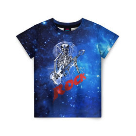 Детская футболка 3D с принтом Мертвый гитарист в Тюмени, 100% гипоаллергенный полиэфир | прямой крой, круглый вырез горловины, длина до линии бедер, чуть спущенное плечо, ткань немного тянется | Тематика изображения на принте: rock | гитара | скелет | я люблю рок