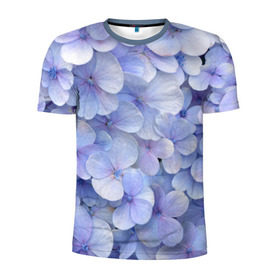 Мужская футболка 3D спортивная с принтом Гортензия голубая в Тюмени, 100% полиэстер с улучшенными характеристиками | приталенный силуэт, круглая горловина, широкие плечи, сужается к линии бедра | hydrangea | лето | нежность | незабудка | цветы