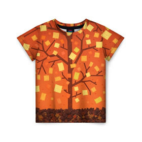 Детская футболка 3D с принтом Золотая осень в Тюмени, 100% гипоаллергенный полиэфир | прямой крой, круглый вырез горловины, длина до линии бедер, чуть спущенное плечо, ткань немного тянется | Тематика изображения на принте: ветви | ветка | дерево | древо | лес | листва | листья | осень | природа