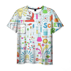 Мужская футболка 3D с принтом Стикеры Наука в Тюмени, 100% полиэфир | прямой крой, круглый вырез горловины, длина до линии бедер | паттерн | студенту | школьный