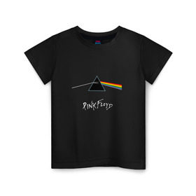 Детская футболка хлопок с принтом Pink Floyd в Тюмени, 100% хлопок | круглый вырез горловины, полуприлегающий силуэт, длина до линии бедер | Тематика изображения на принте: rolling stone | англия | басы | британия | гитара | группа | музыка | песни | пинк флойд | призма | радуга | рок | свет