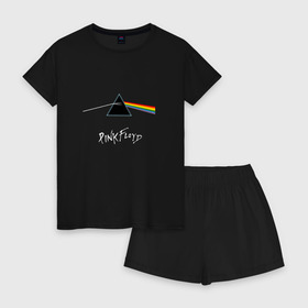 Женская пижама с шортиками хлопок с принтом Pink Floyd в Тюмени, 100% хлопок | футболка прямого кроя, шорты свободные с широкой мягкой резинкой | rolling stone | англия | басы | британия | гитара | группа | музыка | песни | пинк флойд | призма | радуга | рок | свет