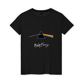 Женская футболка хлопок с принтом Pink Floyd в Тюмени, 100% хлопок | прямой крой, круглый вырез горловины, длина до линии бедер, слегка спущенное плечо | rolling stone | англия | басы | британия | гитара | группа | музыка | песни | пинк флойд | призма | радуга | рок | свет