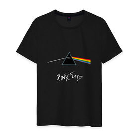 Мужская футболка хлопок с принтом Pink Floyd в Тюмени, 100% хлопок | прямой крой, круглый вырез горловины, длина до линии бедер, слегка спущенное плечо. | Тематика изображения на принте: rolling stone | англия | басы | британия | гитара | группа | музыка | песни | пинк флойд | призма | радуга | рок | свет
