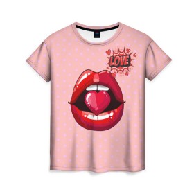 Женская футболка 3D с принтом Lips в Тюмени, 100% полиэфир ( синтетическое хлопкоподобное полотно) | прямой крой, круглый вырез горловины, длина до линии бедер | 3d | love | pop art | арт | губы | девушкам | любовь | поп арт | поцелуй | розовый | сердечки