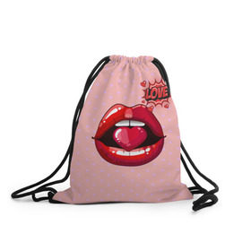 Рюкзак-мешок 3D с принтом Lips в Тюмени, 100% полиэстер | плотность ткани — 200 г/м2, размер — 35 х 45 см; лямки — толстые шнурки, застежка на шнуровке, без карманов и подкладки | 3d | love | pop art | арт | губы | девушкам | любовь | поп арт | поцелуй | розовый | сердечки