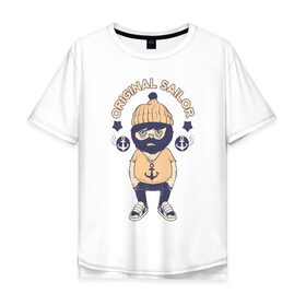Мужская футболка хлопок Oversize с принтом Original Sailor в Тюмени, 100% хлопок | свободный крой, круглый ворот, “спинка” длиннее передней части | арт | военно морской флот | матрос | моряк | надпись | речник | якорь