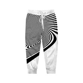Детские брюки 3D с принтом Black&White illusion в Тюмени, 100% полиэстер | манжеты по низу, эластичный пояс регулируется шнурком, по бокам два кармана без застежек, внутренняя часть кармана из мелкой сетки | 3d | абстракции | иллюзия | линии | полосы | черно белые