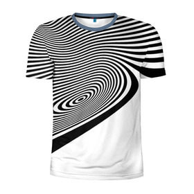 Мужская футболка 3D спортивная с принтом Black&White illusion в Тюмени, 100% полиэстер с улучшенными характеристиками | приталенный силуэт, круглая горловина, широкие плечи, сужается к линии бедра | Тематика изображения на принте: 3d | абстракции | иллюзия | линии | полосы | черно белые