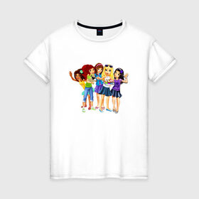 Женская футболка хлопок с принтом ЛЕГО Френдс в Тюмени, 100% хлопок | прямой крой, круглый вырез горловины, длина до линии бедер, слегка спущенное плечо | lego friends | андреа | лучшие подружки | миа | оливия | стефани | эмма