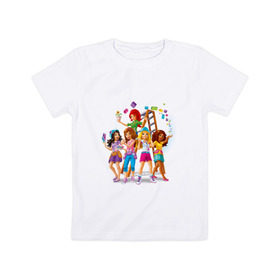 Детская футболка хлопок с принтом ЛЕГО Френдс в Тюмени, 100% хлопок | круглый вырез горловины, полуприлегающий силуэт, длина до линии бедер | Тематика изображения на принте: lego friends | андреа | лучшие подружки | миа | оливия | стефани | эмма